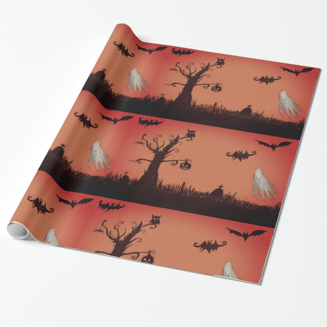 Cadeau Joyeux Fantômes d'Halloween et papier d'enveloppem (Déroulé)