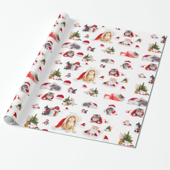 Cadeau Joyeux Kittens de Noël 2 papier d'enveloppement (Déroulé)