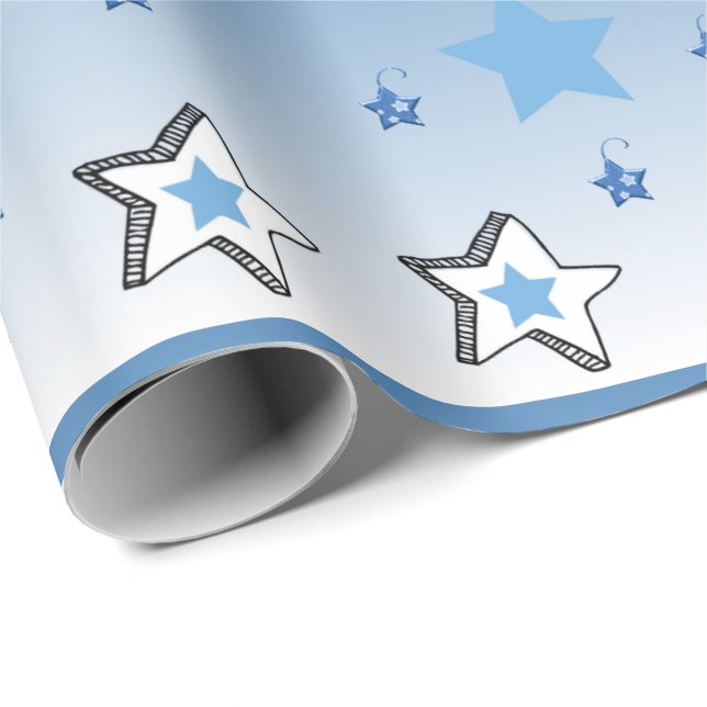 Cadeau Joyeux Noël Bleu Étoiles Enveloppement Papier (Coin rond)