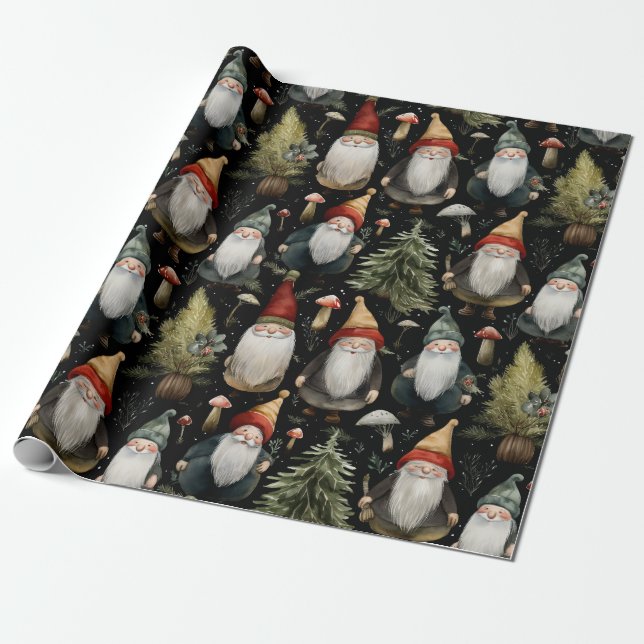 Cadeau Joyeux Noël de bois Gnomes Enveloppement Papier (Déroulé)