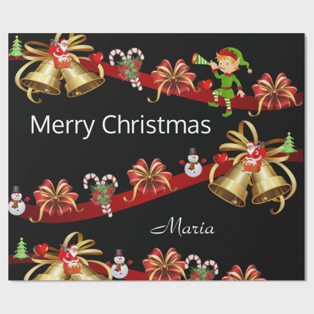 Cadeau Joyeux Noël Enveloppement Papier Elf Snowman Père  (Plat)