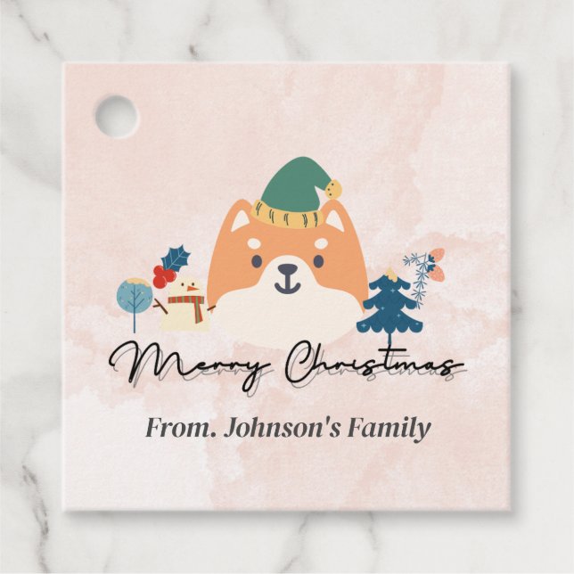 Cadeau Joyeux Noël mignon Shiba étiquettes cadeaux chien (Devant)