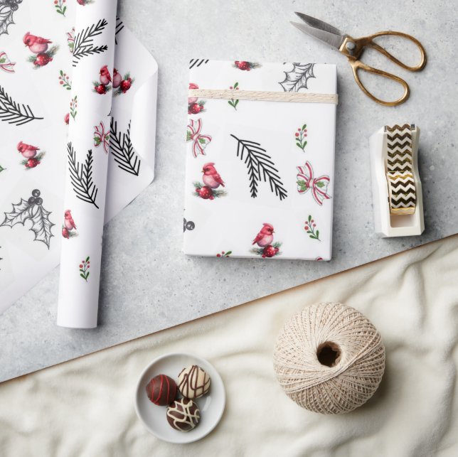 Cadeau Joyeux Noël Oiseau Quitte Papier d'Emballage à Rub (Artisanat)