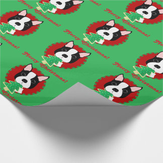 Cadeau Joyeux Noël ! Papier d'emballage de Boston Terrier