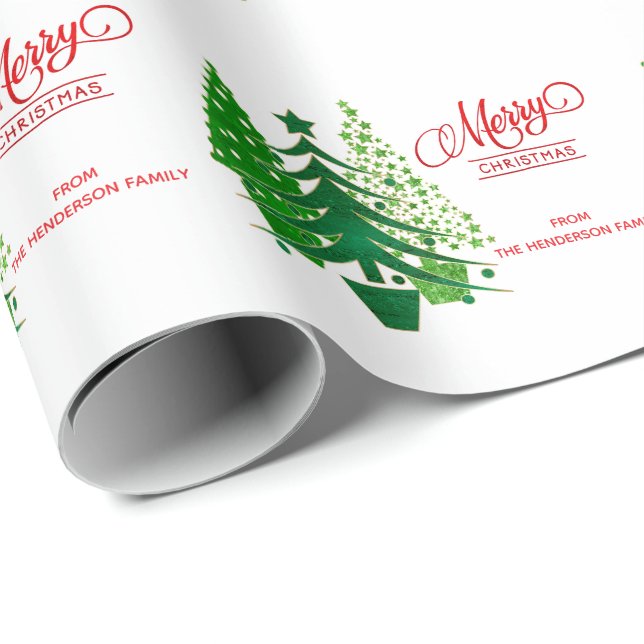 Cadeau Joyeux Noël, papier d'enveloppement des arbres ver (Coin rond)