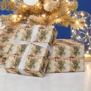 Cadeau Joyeux Noël Papier Rustique Vintage Branche de Hou