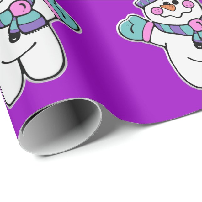 Cadeau Joyeux Noël Purple Snowman papier d'enveloppement (Coin rond)