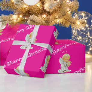 Cadeau Joyeux papier à envelopper Noël Bébé Ange rose