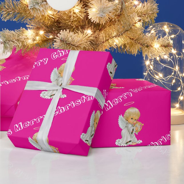 Cadeau Joyeux papier à envelopper Noël Bébé Ange rose (Vacances)