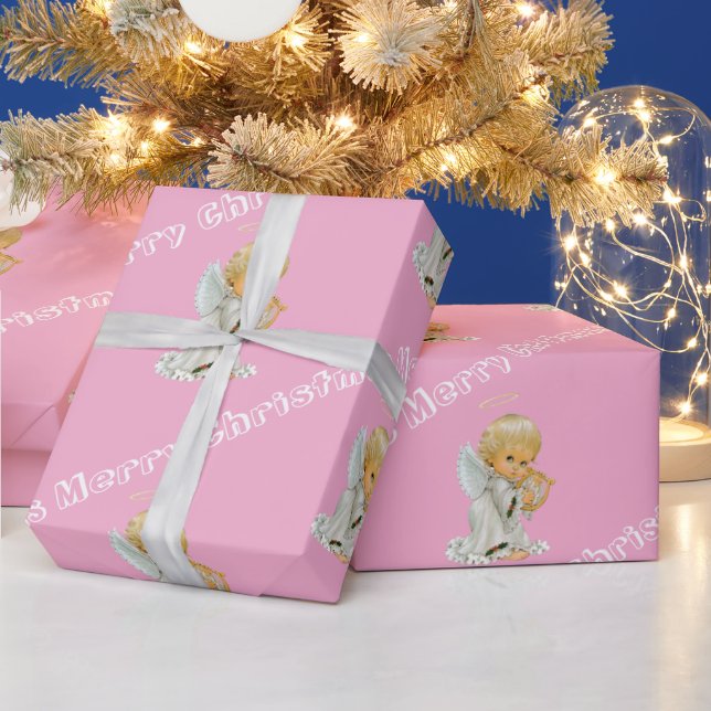 Cadeau Joyeux papier à envelopper Noël Bébé Ange rose (Vacances)