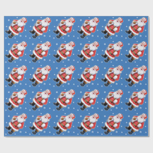 Cadeau Joyeux papier d'emballage Père Noël en bleu