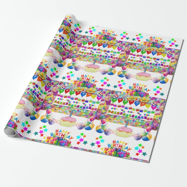 Cadeau Joyeux papier d'enveloppement d'anniversaire (Déroulé)