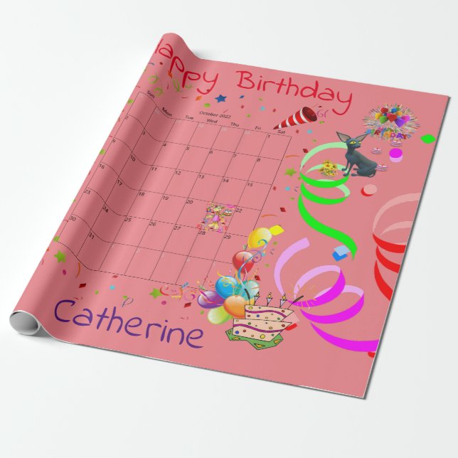 Cadeau Joyeux papier d'enveloppement d'anniversaire Octob (Déroulé)