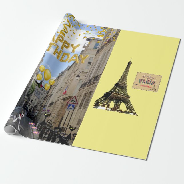 Cadeau Joyeux papier d'enveloppement d'anniversaire Paris (Déroulé)