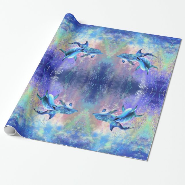 Cadeau Joyeux papier enveloppant dauphin (Déroulé)