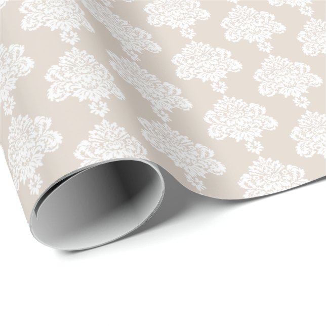 Cadeau Khaki léger | Papier d'enveloppement blanc Damas (Coin rond)