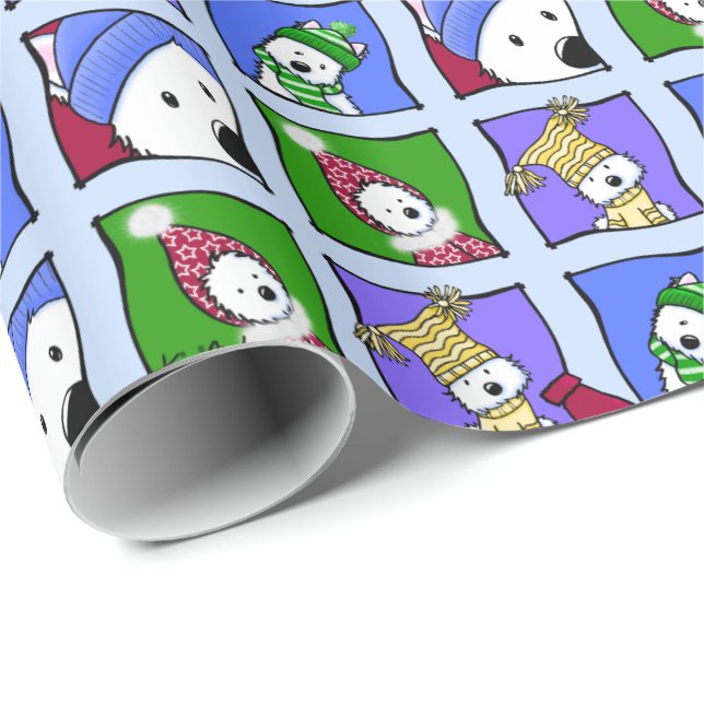 Cadeau KiniArt Hiver Westies Wrapt Papier (Coin rond)