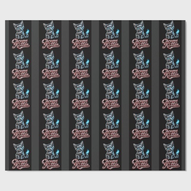 Cadeau Kitty Chrome Papier d'Emballage Noir (Plat)