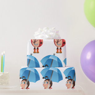Cadeau Ladybug Sous Un Papier D'Enveloppement De Paraplui