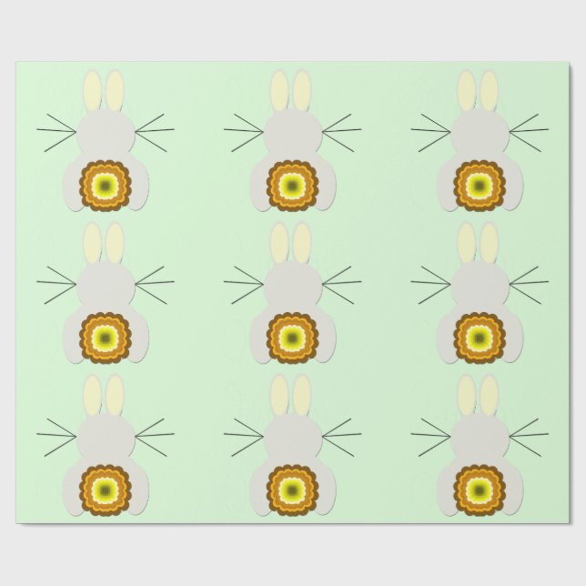 Cadeau Lapin De Pâques Jaune Sur Papier Enveloppé Vert (Plat)