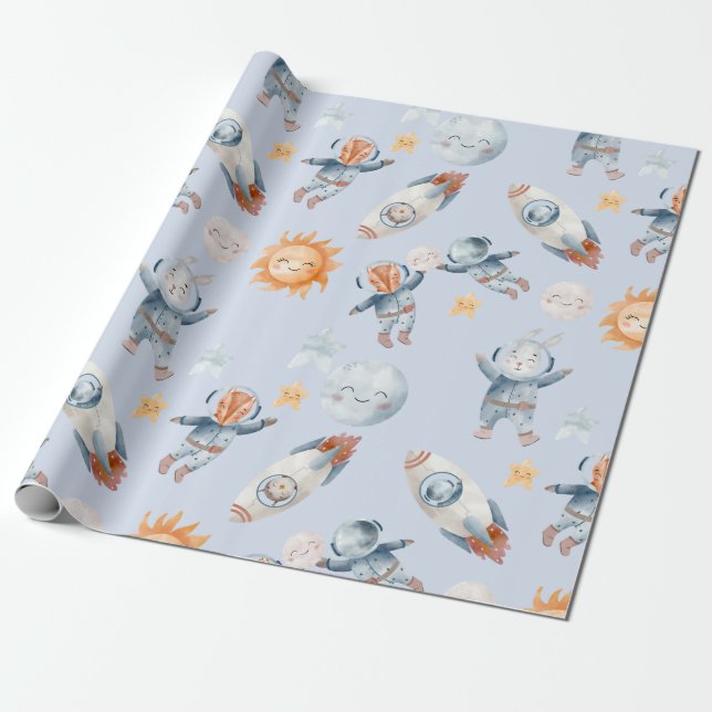 Cadeau L'astronaute spatial Animaux Papier d'enveloppemen (Déroulé)