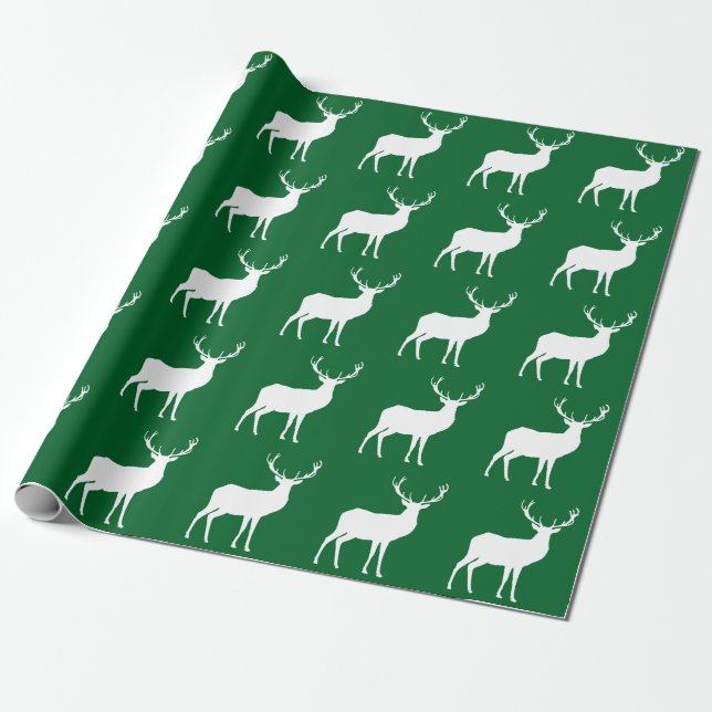 Cadeau Le cerf blanc sur le papier d'emballage vert (Déroulé)