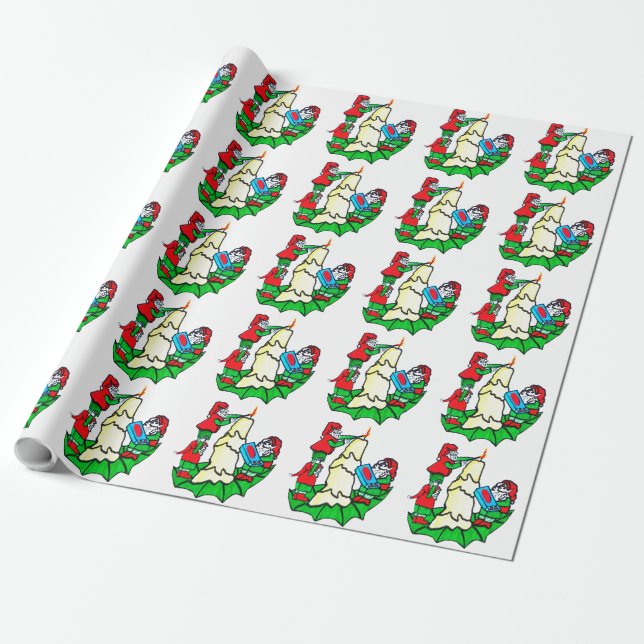 Cadeau LES ELVES DÉCORÉES papier d'emballage (Déroulé)