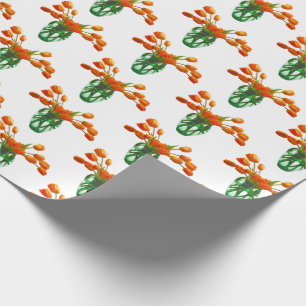 Cadeau Les tulipes orange dans le vase sur le papier blan
