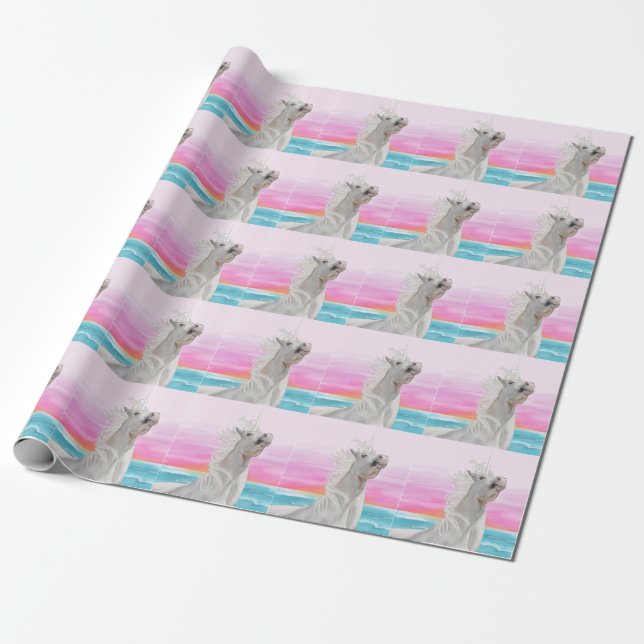 Cadeau Licorne sur le papier d'emballage de plage (Déroulé)