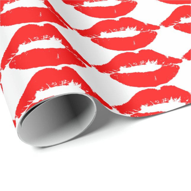 CADEAU LIPS ROUGES KISS PAPIER ROMANTIQUE EN WRAPPER (Coin rond)