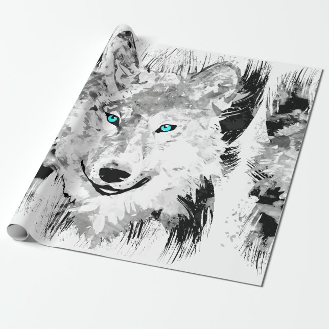 Cadeau Loup | Dessin de loup gris | Papier d'enrobage (Déroulé)