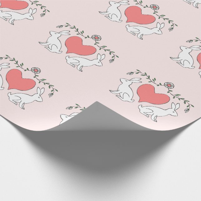 Cadeau Love Bunny & Hearts Imprimer Papier à envelopper - (Coin)