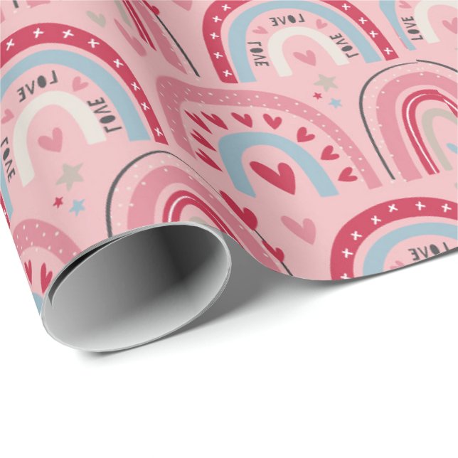 Cadeau Love Heart Valentines Day Rainbow Wrapper Papier (Coin rond)