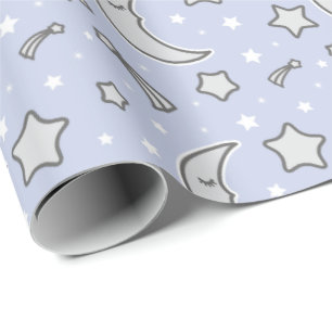 Cadeau Lune somnolente - papier d'emballage bleu