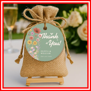 Cadeau Mariage Vert Sauge Étiquettes de Remerciement