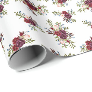 Cadeau Marine + Papier d'enveloppement Floral Bourgogne
