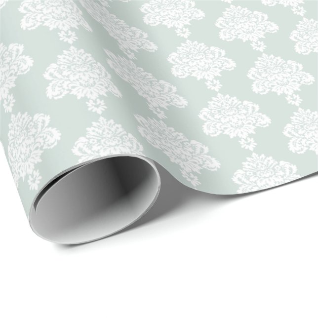 Cadeau Mer clair| Papier blanc à enveloppement de Damas (Coin rond)