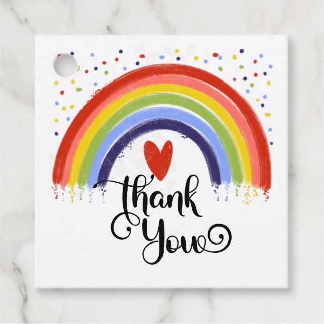 Cadeau Merci Rainbow carré étiquettes de faveur (Devant)