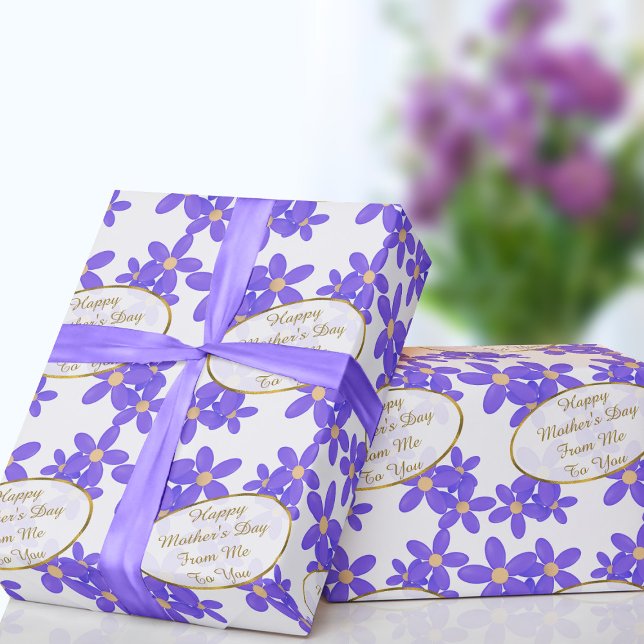 Cadeau Message de la fête des mères Papier d'enveloppemen (Add your short Mother's Day message to this cute purple floral wrapping paper and send with love)