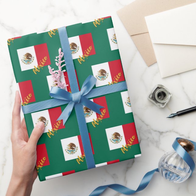 Cadeau Mexique Papier à papier, vert, Drapeau mexicain pa (Cadeaux)