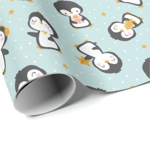 Cadeau Mignons pingouins de noël sur papier d'enveloppeme