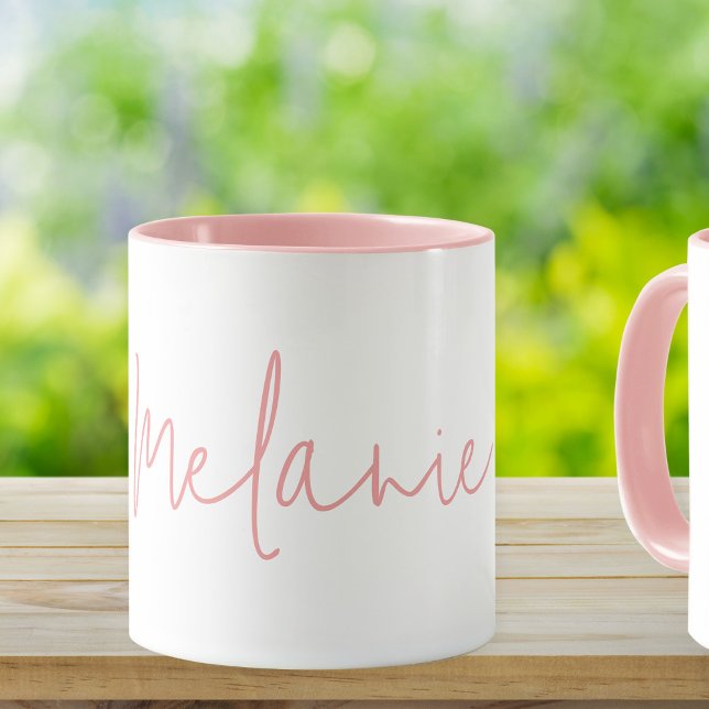 Cadeau minimaliste moderne de Mug blanche rose (Stylishly Personalize with Your Custom Name.)