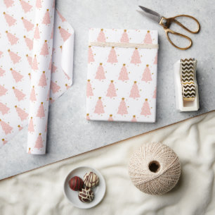Cadeau Minuscules arbres de Noël rose enveloppant papier 
