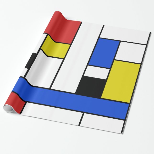 Cadeau Mondrian raye le papier d'emballage brillant, 30" (Déroulé)