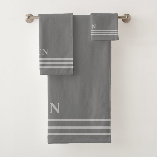 Cadeau Monogramme Gris Bordure Rayée Gris Clair (En situation)