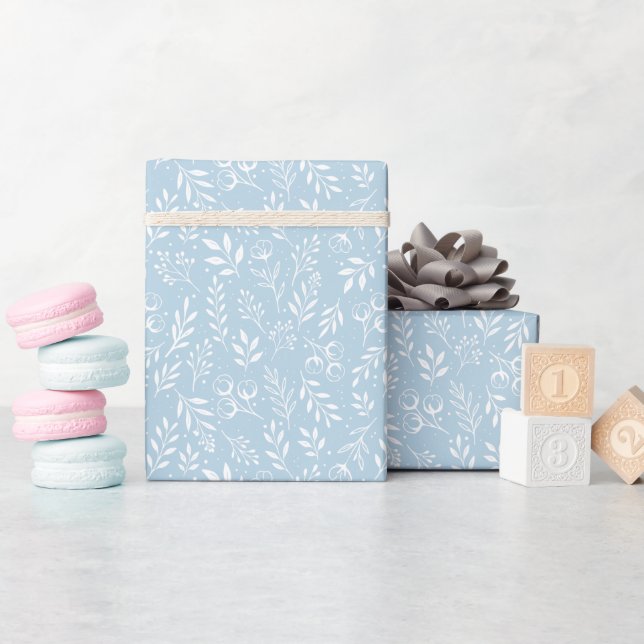 Cadeau Motif botanique Bleu clair - Rouleau de papier d'e (Baby Shower)