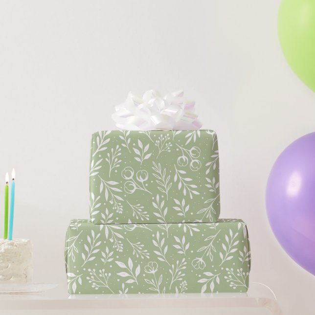 Cadeau Motif botanique Sage Vert Papier à envelopper Roul (Cadeaux de fête)