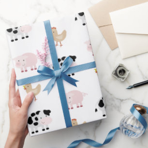 Cadeau Motif d'animaux de ferme Papier blanc