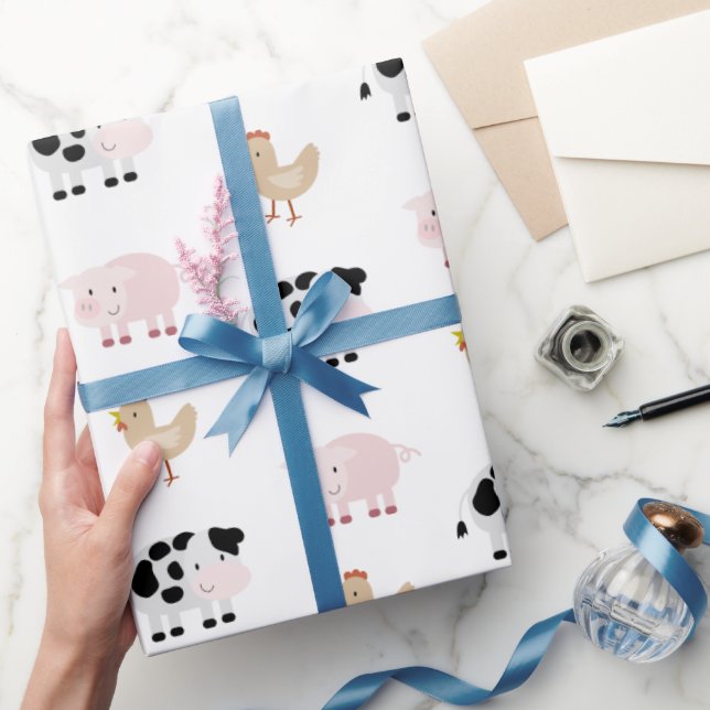 Cadeau Motif d'animaux de ferme Papier blanc (Cadeaux)