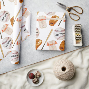 Cadeau Motif de baseball Enfants Nom Papier d'enveloppeme